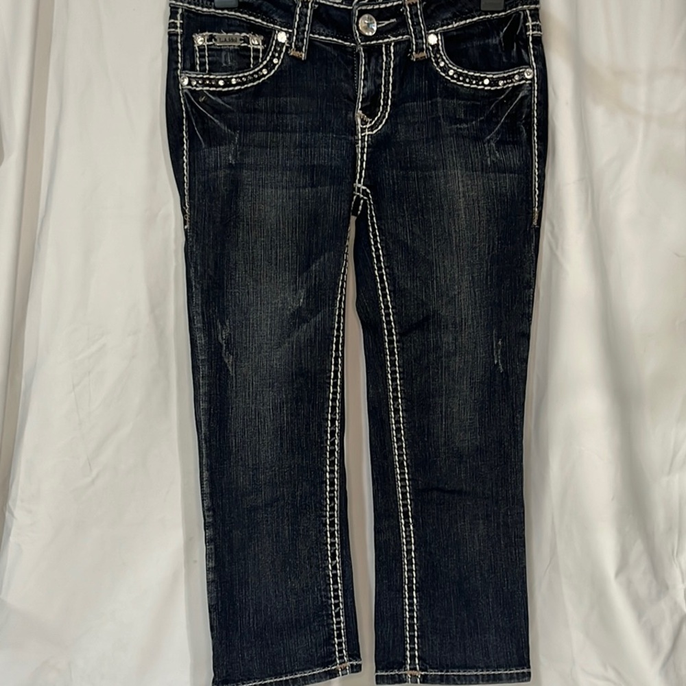 L.A. Idol Black Cropped Jeans with White Stitching